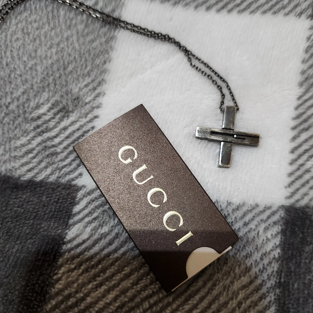 Gucci Cutout G Cross Necklace Black Ruthenium Sterling Silver - Picture 6 of 14
